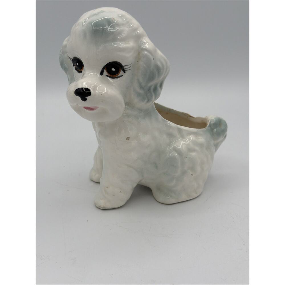 POODLE Dog Planter Vase Inarco Japan 7” MCM Vintage Puppy 50s 60s kitsch ceramic